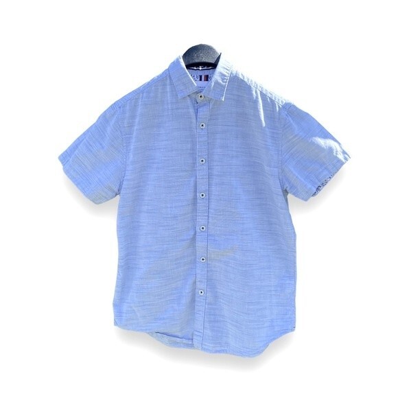 Denim & Flower Short Sleeve Light Blue Slim Fit Button Down Shirt | Size XS - Picture 1 of 10